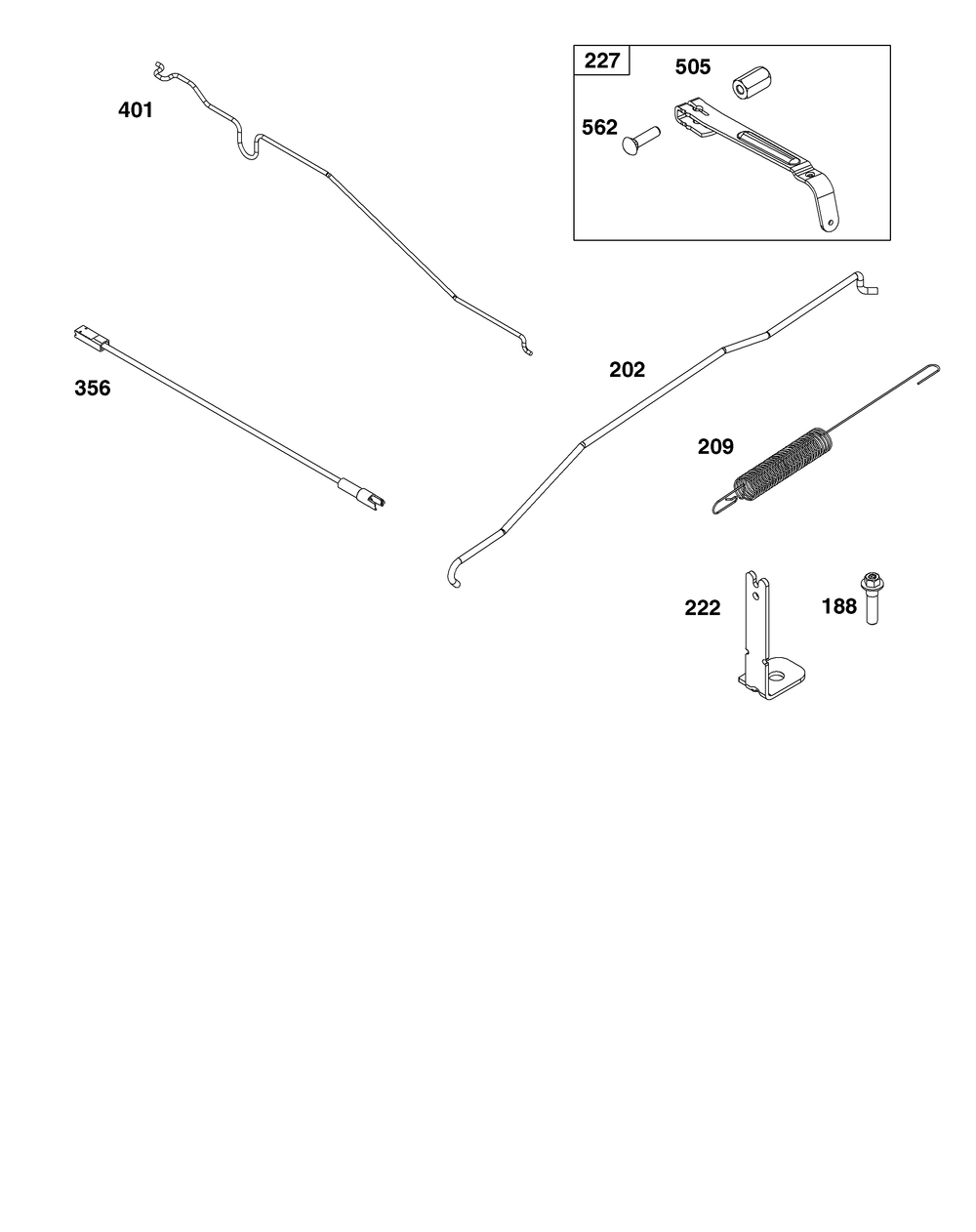 Controls Group Diagram and Parts List for 125P07-0007-H5 100000 - 19Z999 Briggs and Stratton Engine